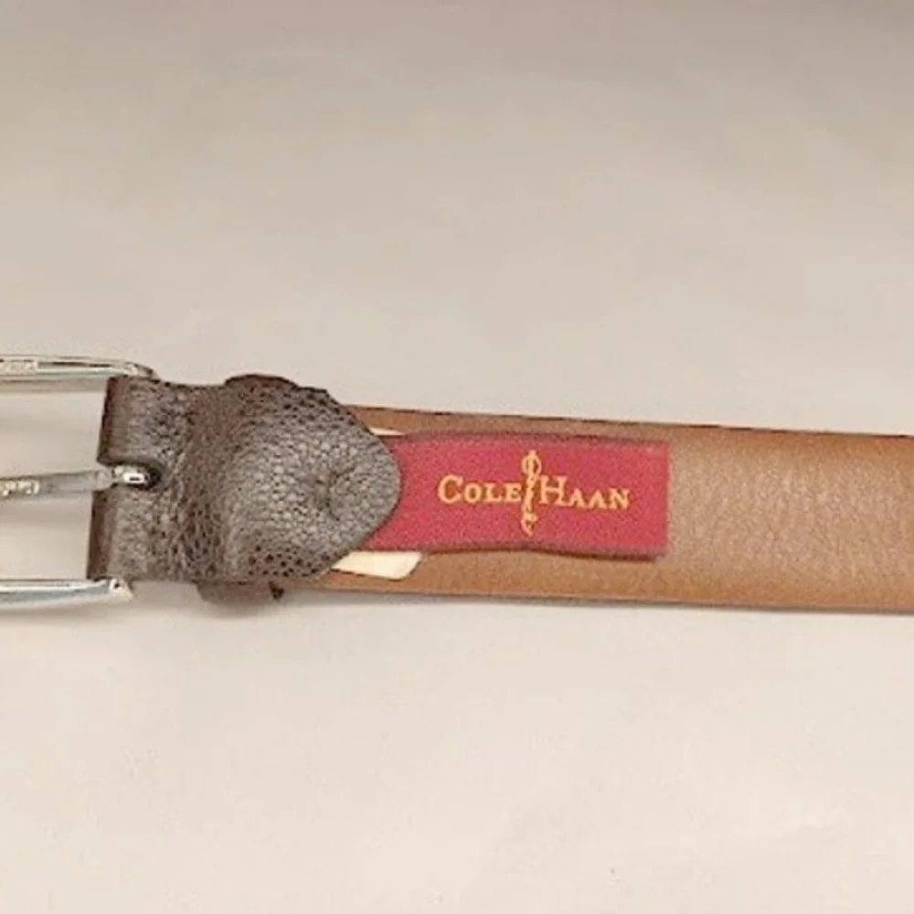 Cole Haan Leather Belt Mens 42 Brown Excellent Pebbled Solid Brass Italy A08526